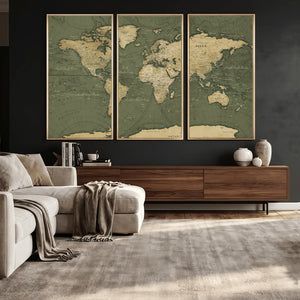 Large World Map Canvas Wall Art Print for Study Room Decor -