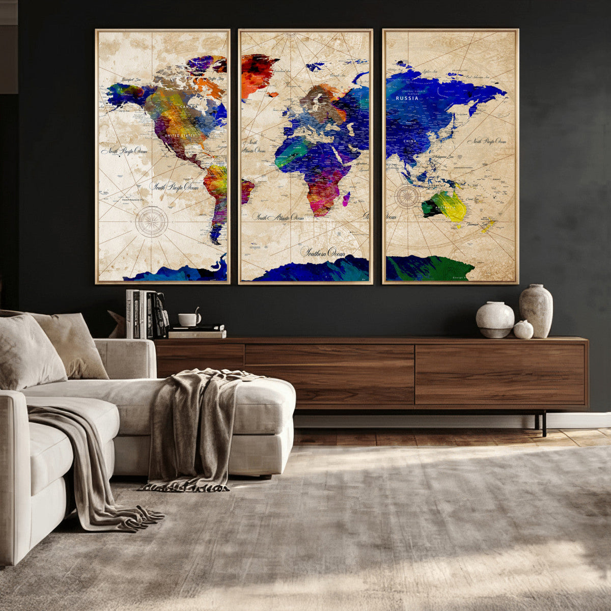 Watercolor World Map Canvas Print – Framed Wall Art for