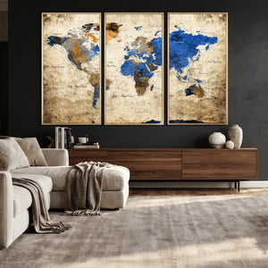 World Map Canvas Print – Colorful Abstract Travel Map,