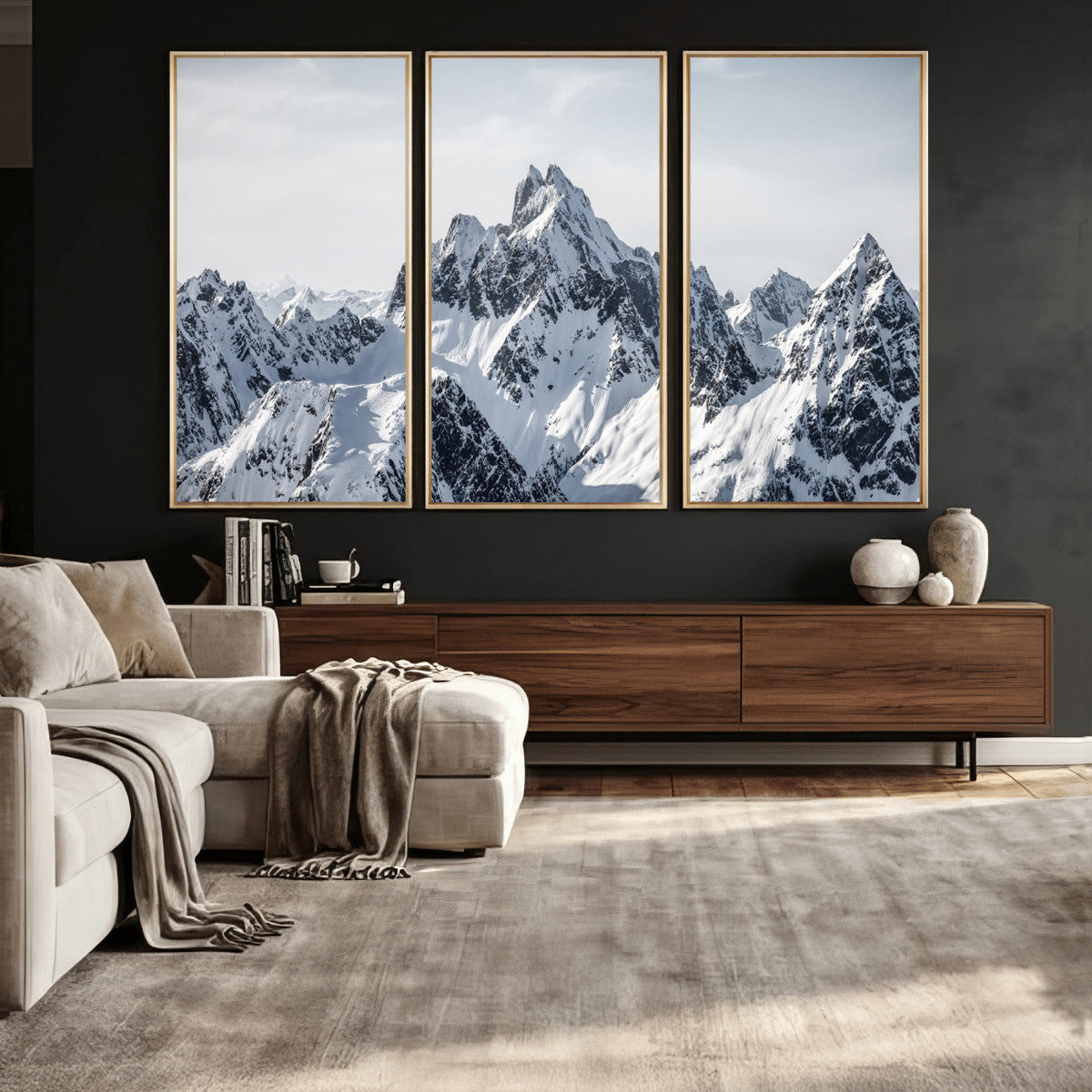 Snowy Mountain Range Canvas Print, Alpine Peaks Landscape