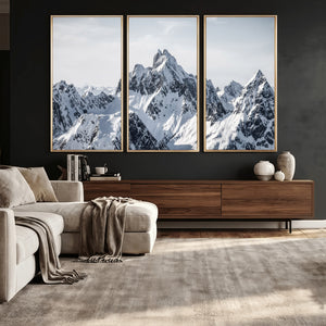 Snowy Mountain Range Canvas Print, Alpine Peaks Landscape