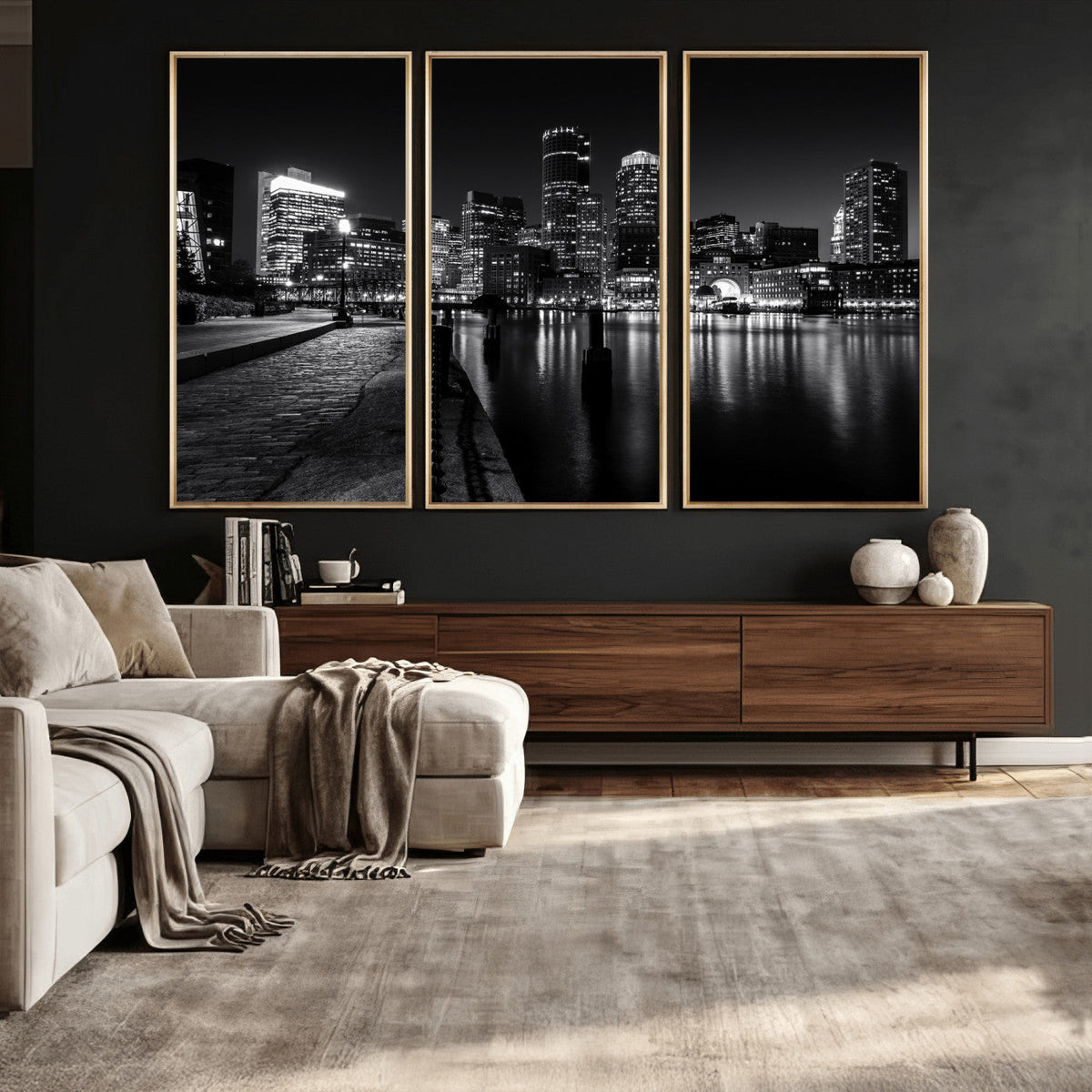 Boston Wall Art Canvas Print, Boston City Downtown Night