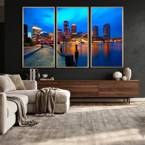 Boston Wall Art Canvas Print, Boston City Downtown Night