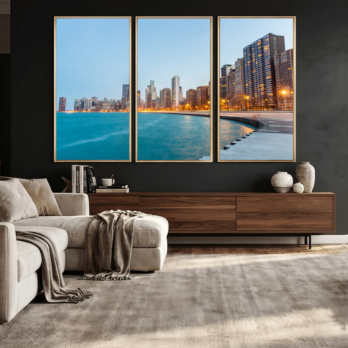 Chicago Wall Art Canvas Print, Chicago City Downtown Night