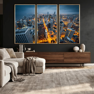 Chicago Wall Art Canvas Print - Chicago City Downtown Night