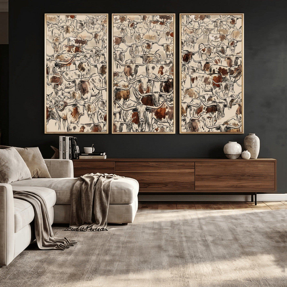 Abstract Longhorn Wall Art Canvas Print - Farm Animal