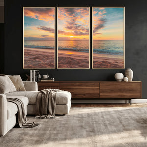 Sunset Beach Wall Art Canvas Print – Soft Coastal