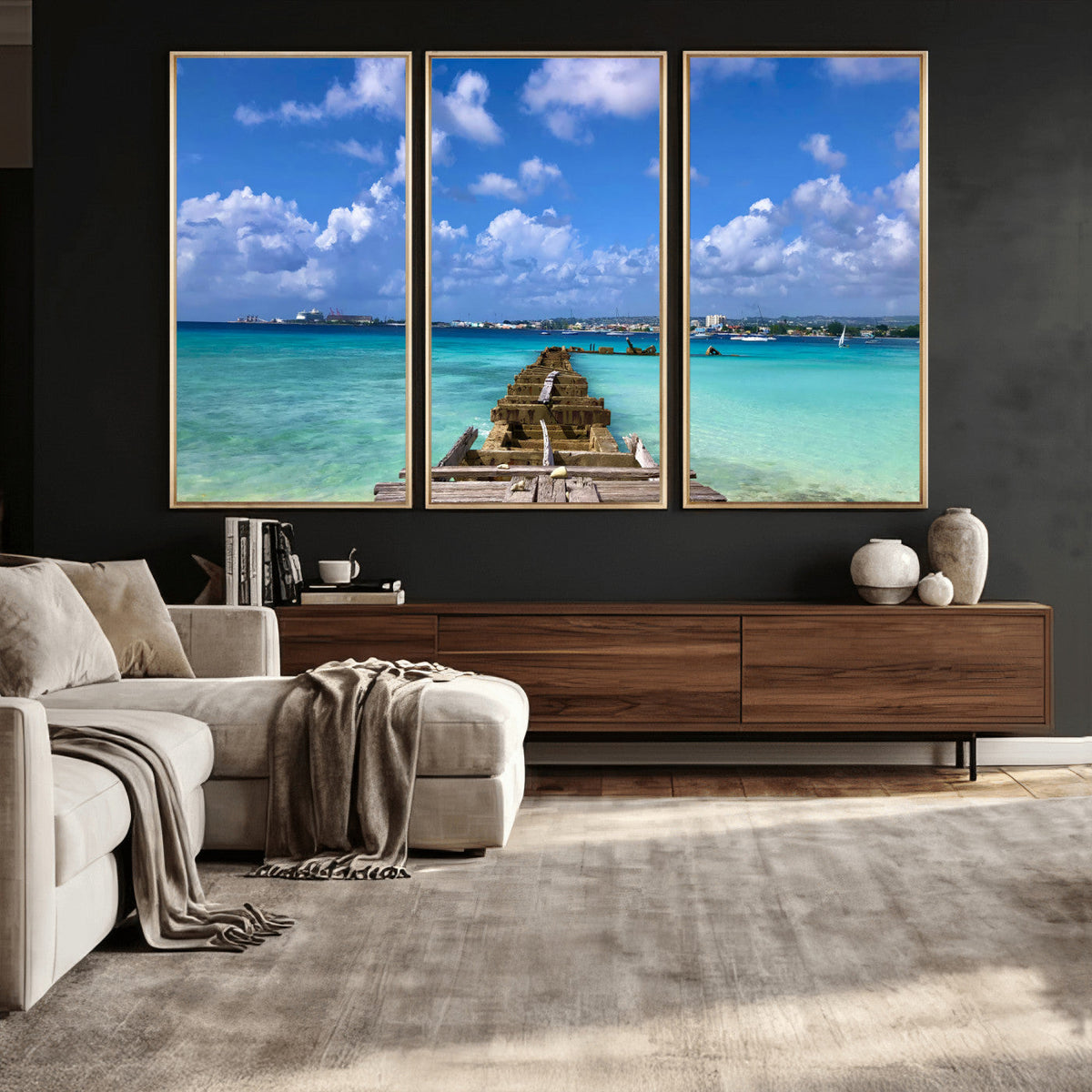 Caribbean Ocean Pier Seascape Wall Art Canvas Print,