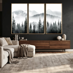 Misty Pine Forest Mountain Landscape Wall Art Canvas Print