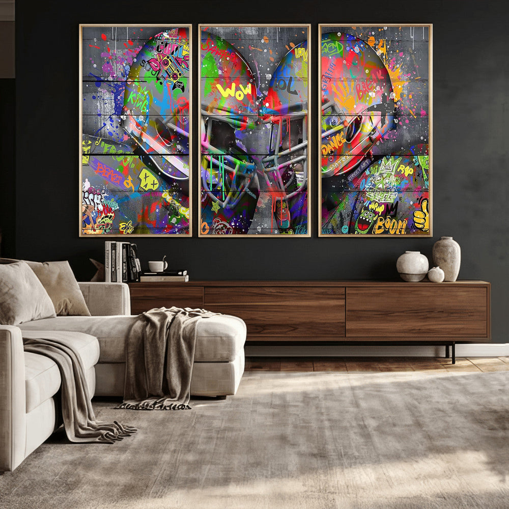 Graffiti Football Helmets Wall Art Canvas Print, Urban