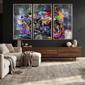 Graffiti Motorcycle Wall Art Canvas Print, Urban Street Art