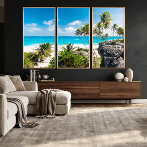 Tropical Beach Wall Art Canvas Print, Palm Tree Ocean
