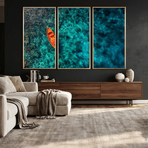 Turquoise Ocean Boat Wall Art Canvas Print