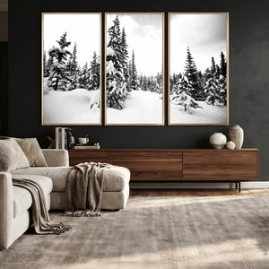 Black and White Snowy Pine Forest Wall Art Canvas Print,