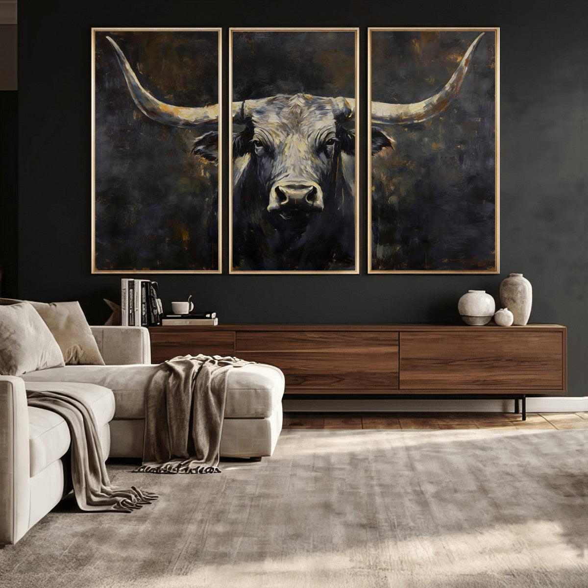 Rustic Longhorn Bull Wall Art Canvas Print – Vintage Western