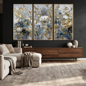 Abstract Floral Wall Art Canvas Print – Gold and Blue