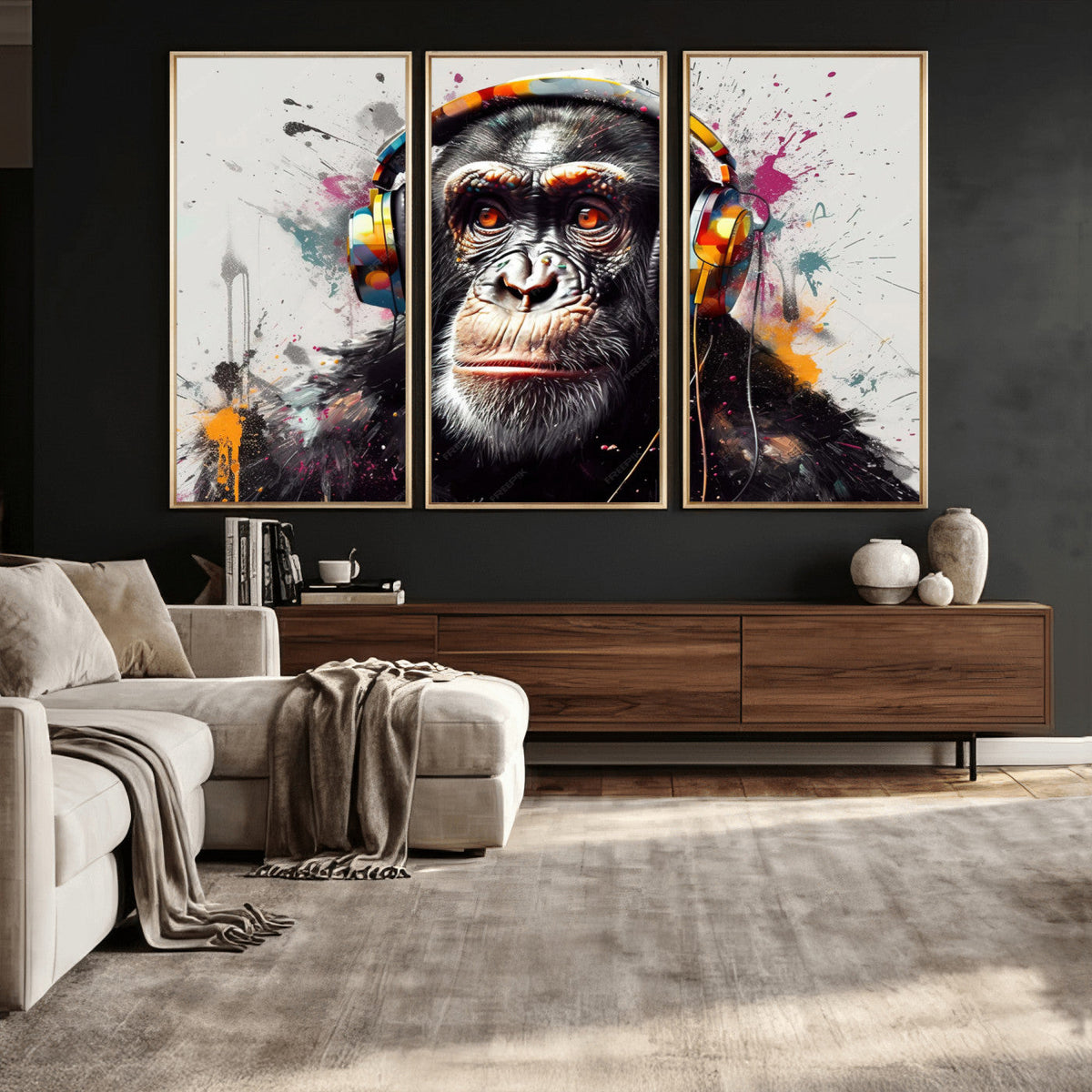 Dj Monkey Wall Art Canvas Print – Colorful Pop Art Banksy