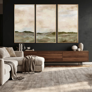 Muted Watercolor Hill Landscape Print — Beige Taupe Cloudy