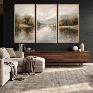 Neutral Abstract River Landscape Wall Art Canvas Print