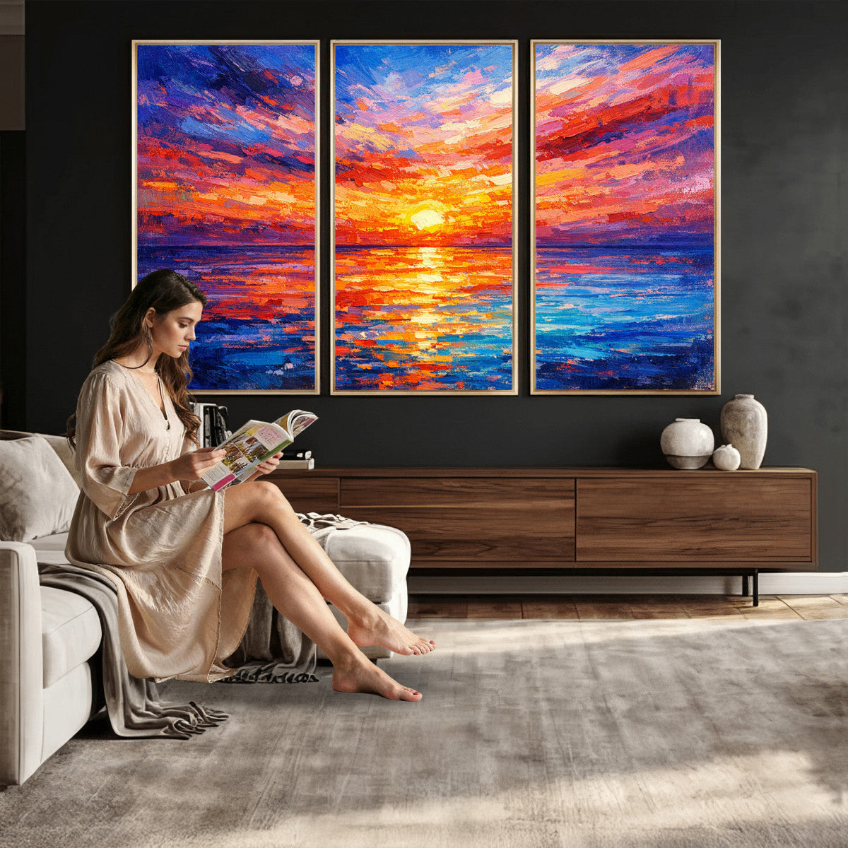 Colorful Knife Ocean Sunset Canvas — Orange Pink Teal