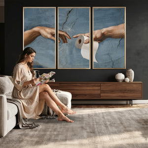 Funny Bathroom Canvas Wall Art, Michelangelo Creation of