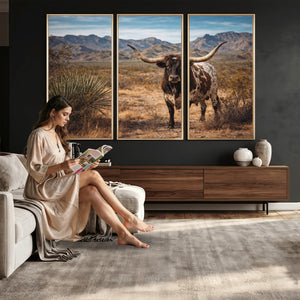 Texas Longhorn Canvas Wall Art Western Bull Desert Moody