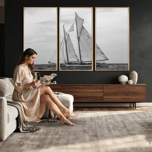 Vintage Sailboat Wall Art Canvas Print, Black and White