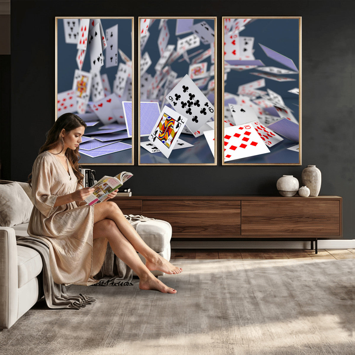 Playing Cards Canvas Wall Art | Casino Game Room Decor,
