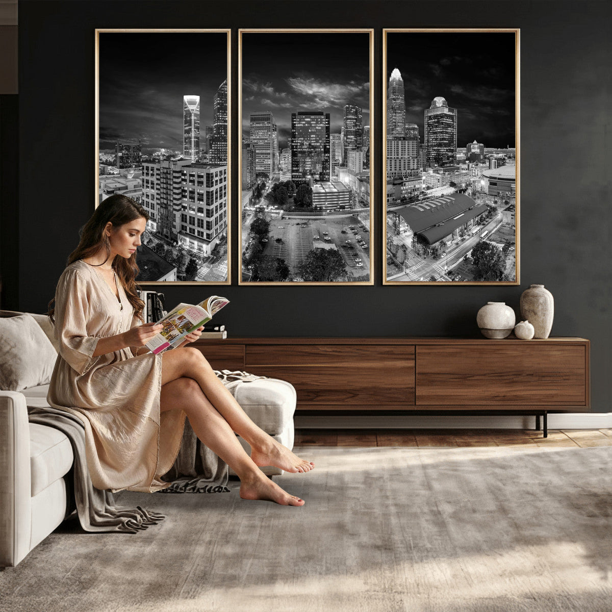 Charlotte Skyline Canvas Wall Art Print – North Carolina Cityscape Photography Print