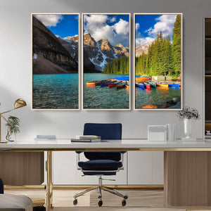 Moraine Lake 3-Panel Wall Art, Majestic Mountain and Lake