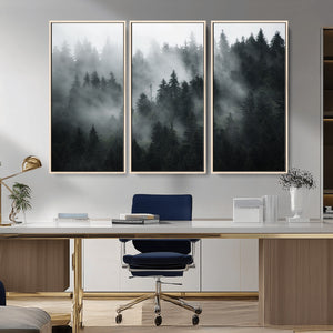 Foggy Forest Wall Art Canvas Print | 3 Panel Large Misty