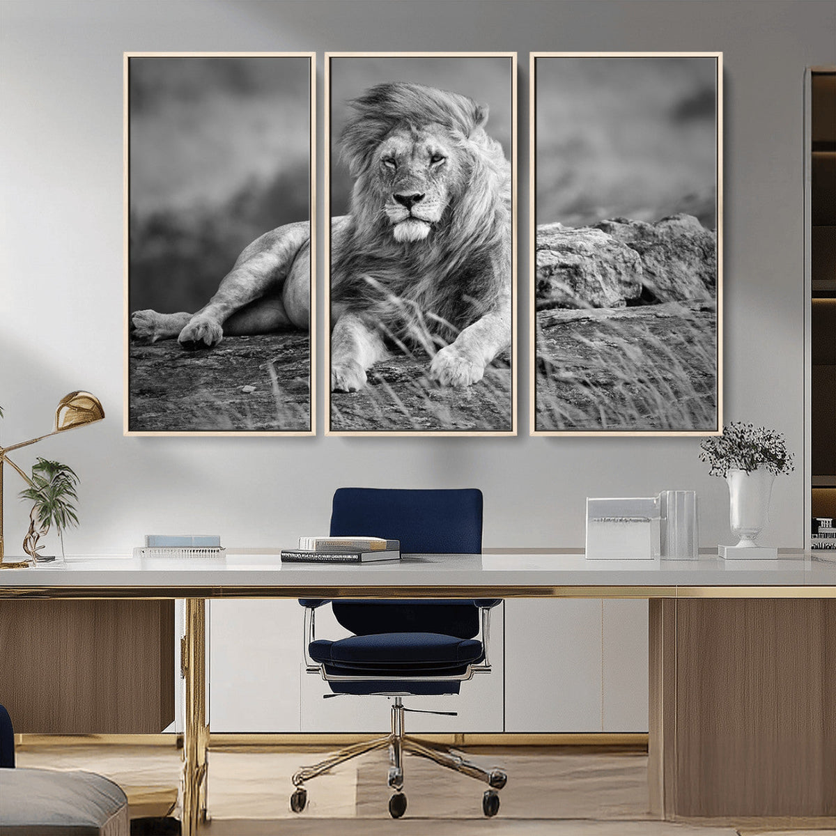 King Forest Lion Wall Art Canvas Print – Framed Majestic