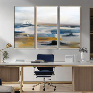 Abstract Landscape Wall Art Canvas | 3 Panel Modern Blue,
