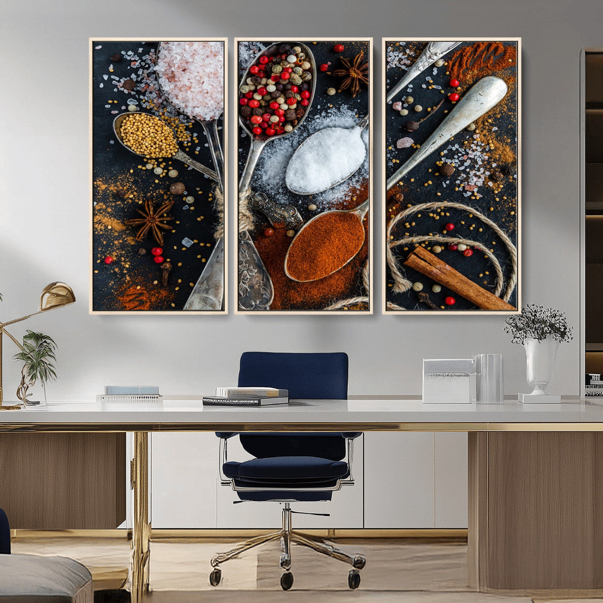 Spices and Seasonings Canvas Wall Art – Colorful Triptych