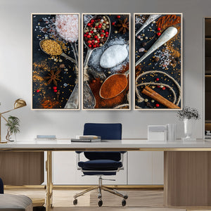 Spices and Seasonings Canvas Wall Art – Colorful Triptych