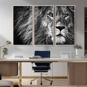 Black and White Lion Canvas Wall Art Print – Wildlife