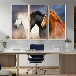 Animal Wall Art Three Horses Farmhouse Art Canvas, Framed
