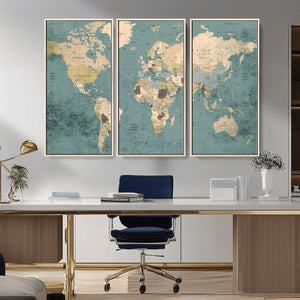 Classic World Map Canvas Print – Framed Vintage Map Wall