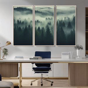 Misty Forest Wall Art Premium Canvas Print a Foggy and