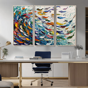 Modern Abstract Fish Shoal Wall Art Canvas Print, Colorful