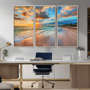 Serene Beach Sunset Wall Art | Coastal Ocean Canvas Print |