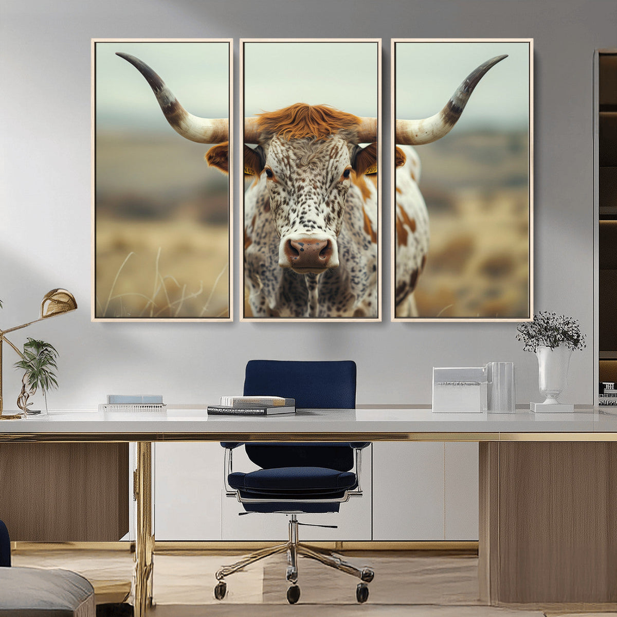 Texas Cow Longhorn Wall Art Canvas Print for Farm House Wall