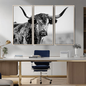 Texas Highland Cow Longhorn Canvas Print - Rustic Farmhouse
