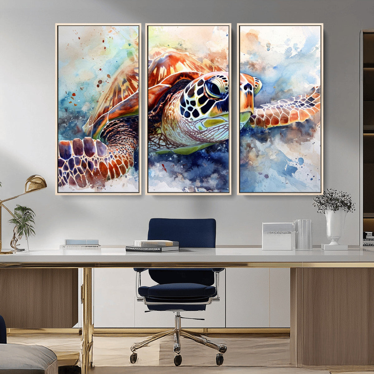 Watercolor Sea Turtle Wall Art Canvas Print - Vibrant Ocean