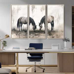 Chines Ink Style Vintage Horses Wall Art Canvas Print for