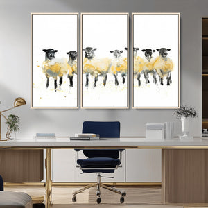 Farmhouse Wall Art Sheep Print | Ready to Hang Framed Canvas