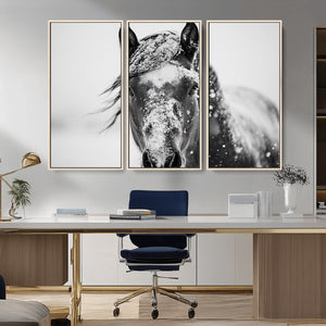 Western Wall Art | Black and White Winter Horse Wall Art |