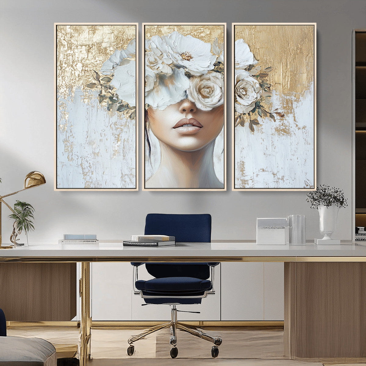 Golden Petal Wall Art - Canvas Print Flower Head Woman