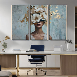 Golden Petal Wall Art - Petal Silhouette Woman Wall Art