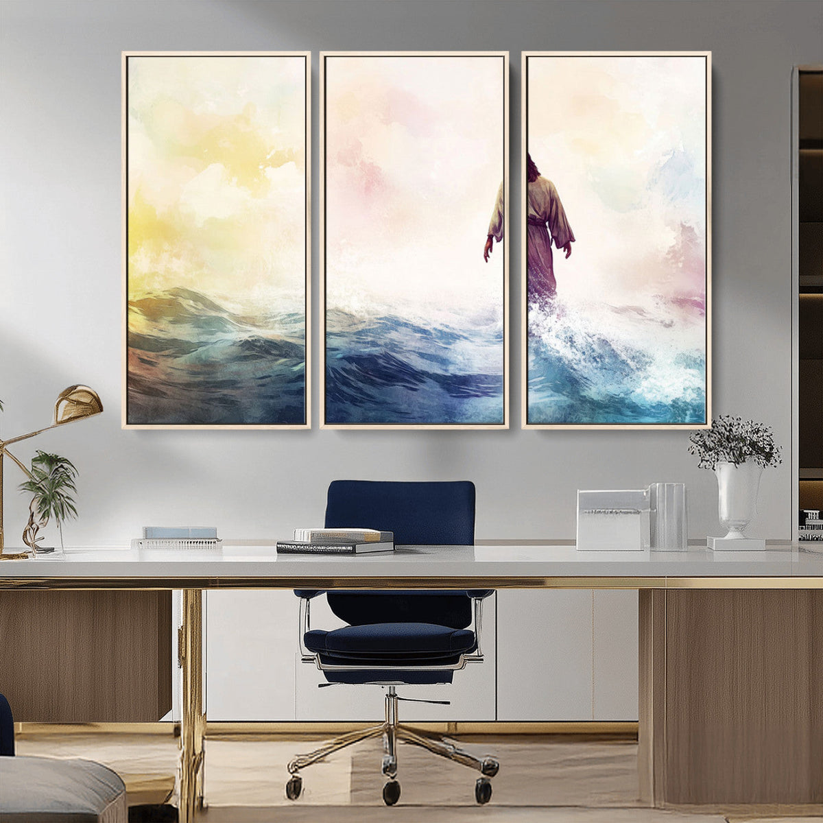 Watercolor Jesus Walking on Water Canvas Print, Christian